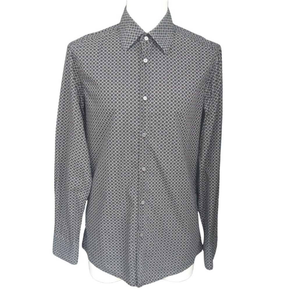 ⚡️BUY 3 for $55⚡️ SZ M Slim Fit Black Print 100% Men's Cotton Shirt